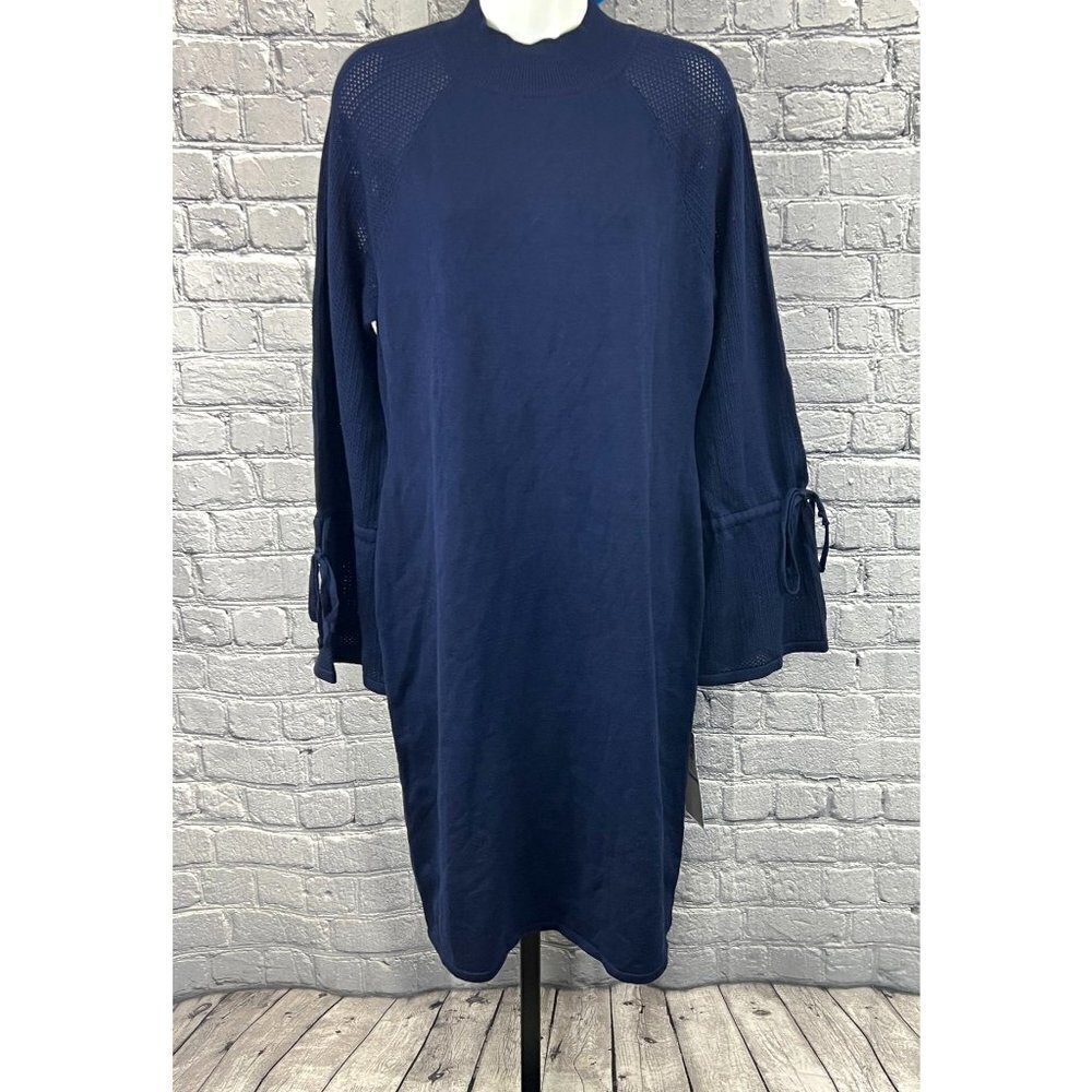 Nina Leonard Mock Neck Solid Blue Sweater Dress Size XL